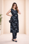Midnight Black Floral Printed Cord Set